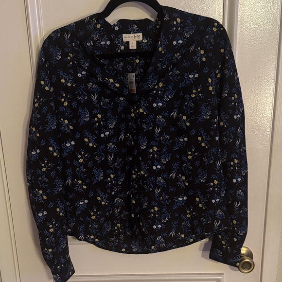 Maison Jules Black Blouse with Blue and Yellow Floral - Picture 2 of 8